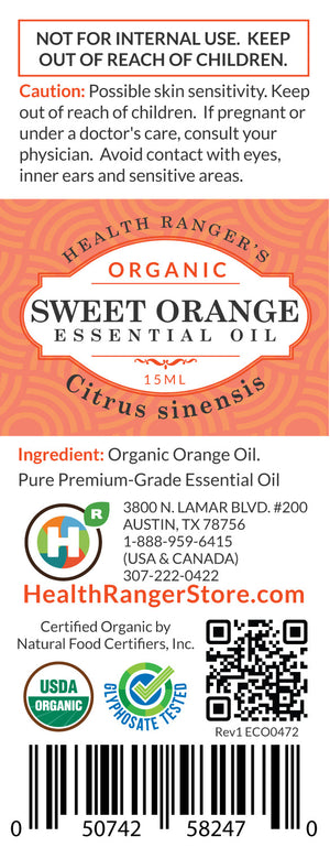 Organic Sweet Orange Essential Oil 0.5oz (15ml)
