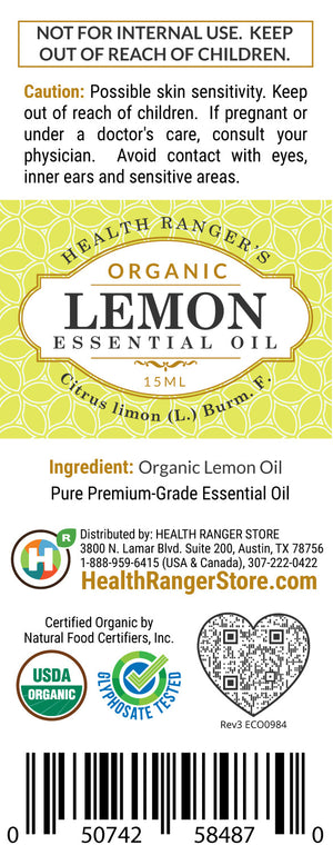 Organic Lemon Essential Oil 0.5oz (15ml)