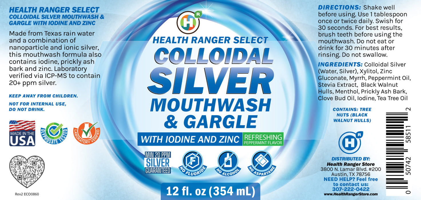 Colloidal Silver Mouthwash & Gargle (with Iodine and Zinc) 12oz (354ml)