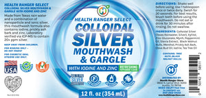 Colloidal Silver Mouthwash & Gargle (with Iodine and Zinc) 12oz (354ml)