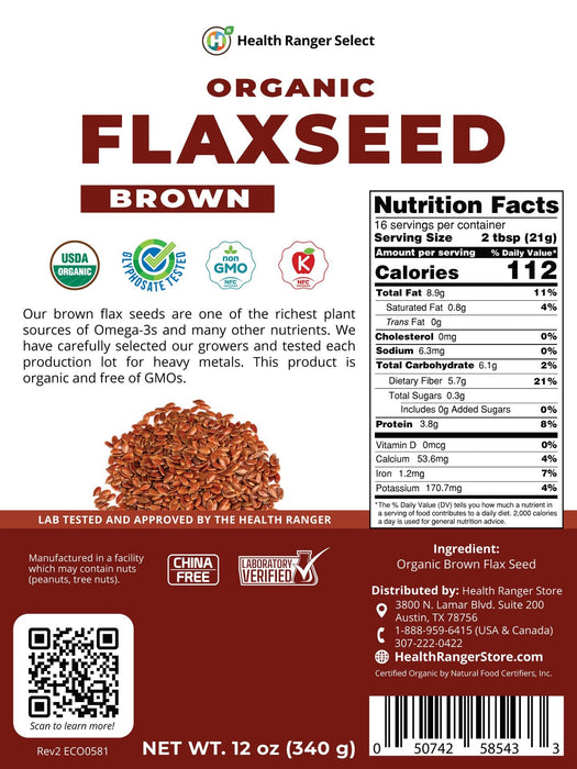 Organic Brown Flax Seed 12 oz (340g)