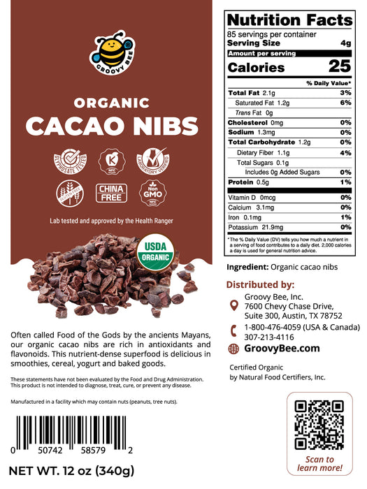 Organic Raw Cacao Nibs 12oz (340g)
