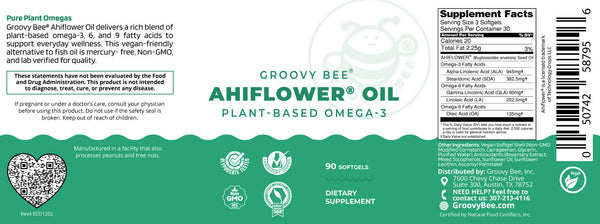 Groovy Bee® Ahiflower Oil 90 Softgels - Plant-Based Omega 3-6-9