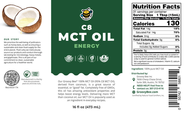 100% MCT Oil (95% C8 MCT Oil) - Energy 16 fl oz (473 ml)
