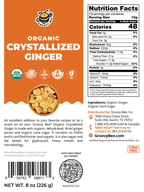 Organic Crystallized Ginger 8 oz (226 g)