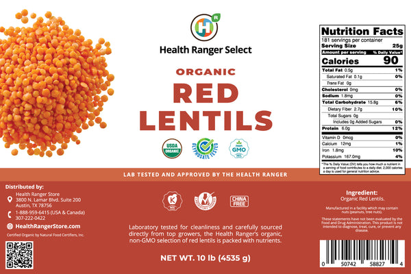 Mega Bucket Organic Red Lentils (10LB, 4535g)