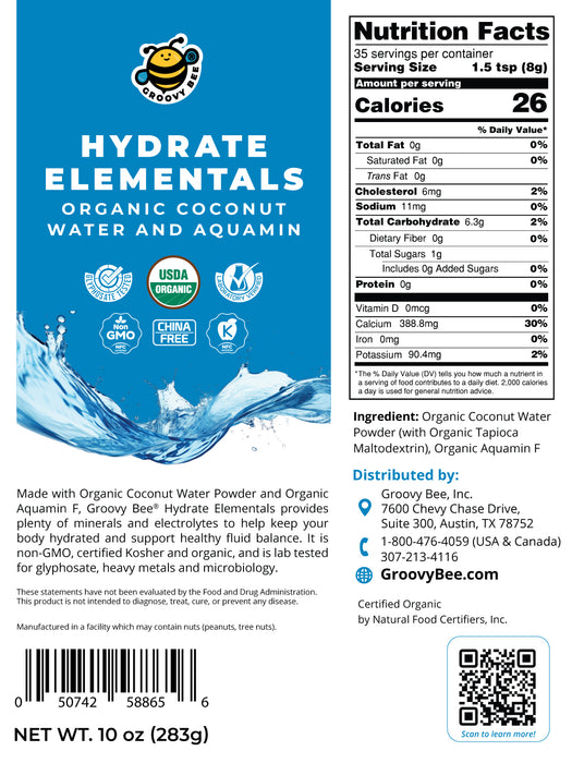 Hydrate Elementals - Organic Coconut Water and Aquamin 10 oz (283g) (6-Pack)