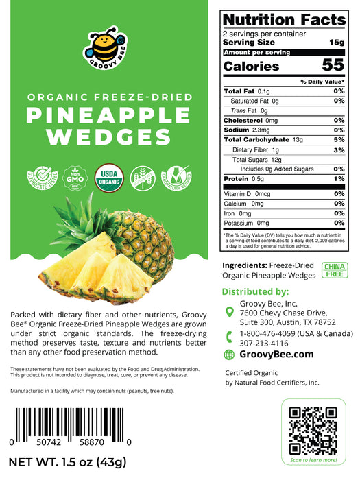 Groove Bee® Organic Freeze-Dried Pineapple Wedges 1.5 oz (43g) (6-Pack)