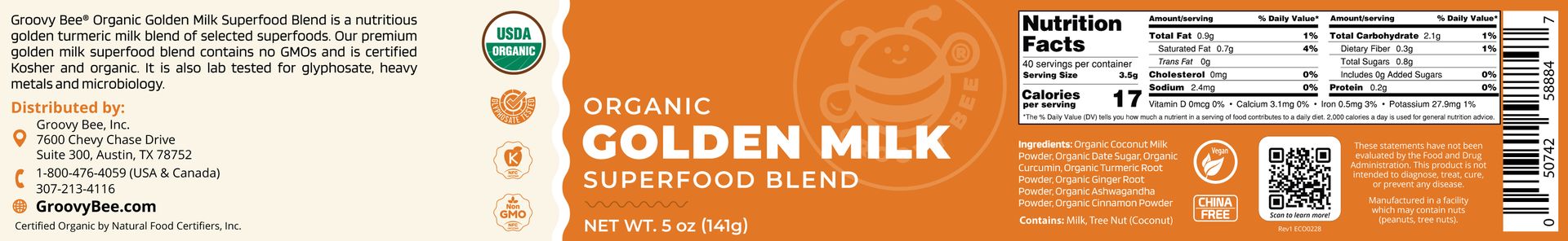 Organic Golden Milk  Superfood Blend  5 oz (141 g) (6-Pack)