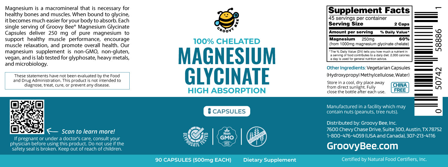 Magnesium Glycinate High Absorption 500mg 90 Caps (3-Pack)