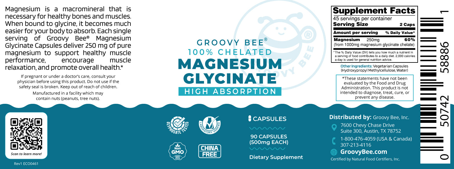 Magnesium Glycinate High Absorption 500mg 90 Caps (6-Pack)