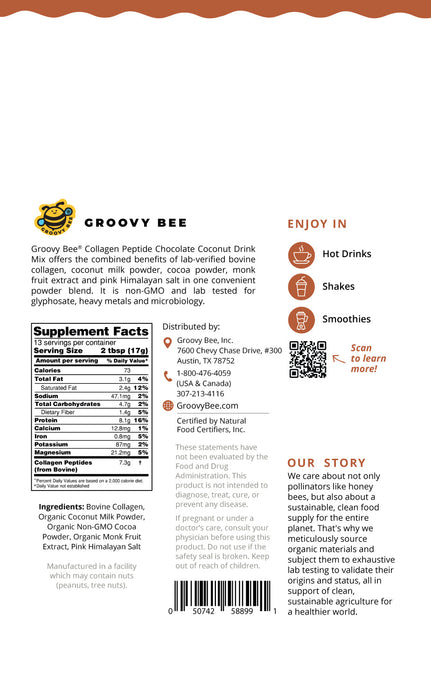 Collagen Peptide Chocolate Coconut Drink Mix 8oz (227g)