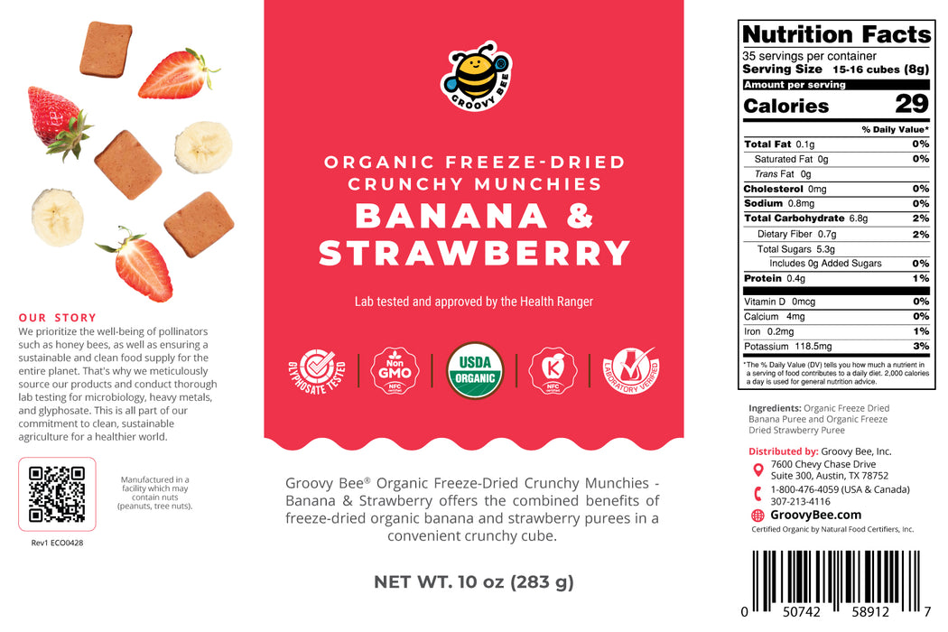 Organic Freeze-Dried Crunchy Munchies Banana and Strawberry (10 oz, 289g) #10 Can (2-Pack)