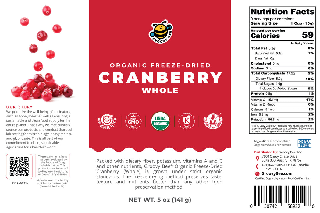 Organic Freeze-Dried Cranberry Whole (5 oz, 141g) #10 Can (2-Pack)