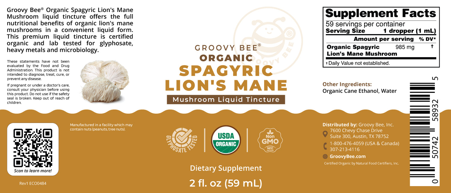 Organic Spagyric Lion's Mane Mushroom Liquid Tincture 2 fl. oz (59 mL) (6-Pack)