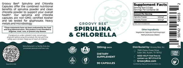 Spirulina and Chlorella Capsules 90 Caps (350 mg Each)