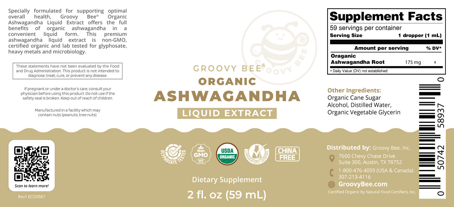 Organic Ashwagandha Liquid Extract 2 fl. oz (59 ml) (6-Pack)