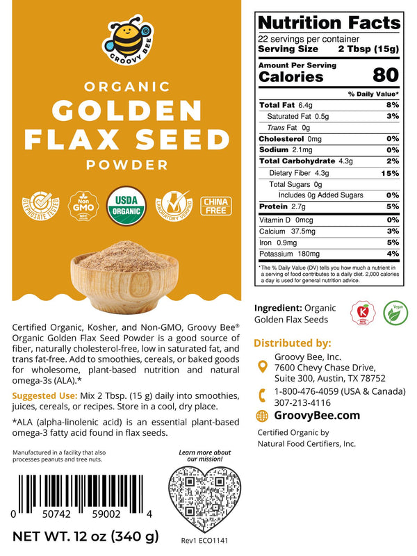 Organic Golden Flax Seed Powder 12oz (340g) (Best Before Date: May 7, 2026)