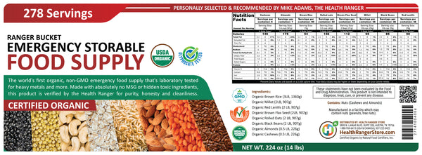 23 Days Food Supply (1 Adult) - (536 Servings) Ranger Bucket Set - Organic Emergency Storable Food Supply (A26 + B19)