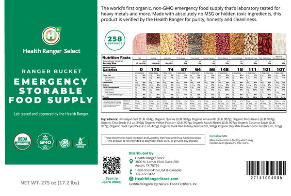 23 Days Food Supply (1 Adult) - (536 Servings) Ranger Bucket Set - Organic Emergency Storable Food Supply (A26 + B19)