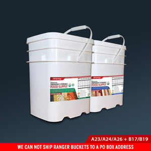 23 Days Food Supply (1 Adult) - (536 Servings) Ranger Bucket Set - Organic Emergency Storable Food Supply (A26 + B19)