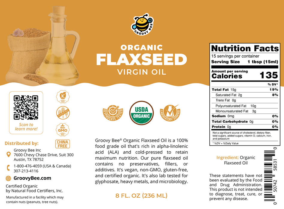 Organic Virgin Flaxseed Oil 8 fl oz (236 ml) (3-Pack)