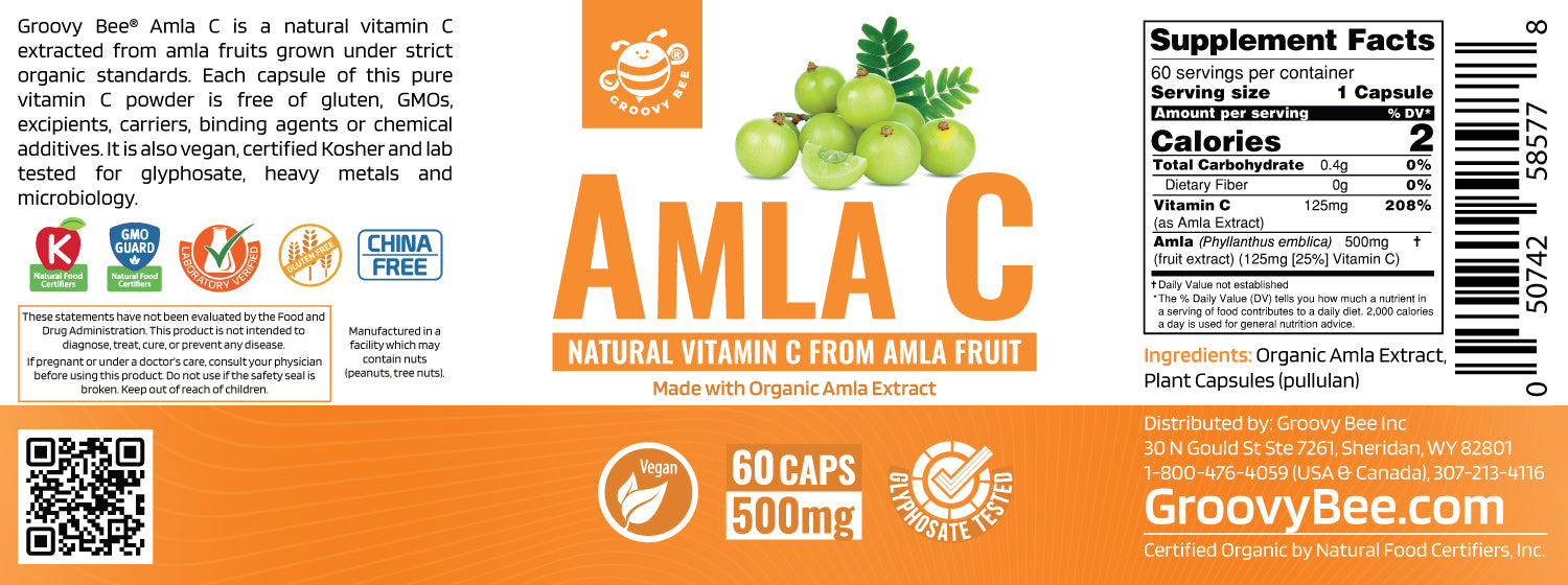 Amla C (Natural Vitamin C from Amla Fruit) 60 Caps (500 mg each) (Made With Organic Ingredients)