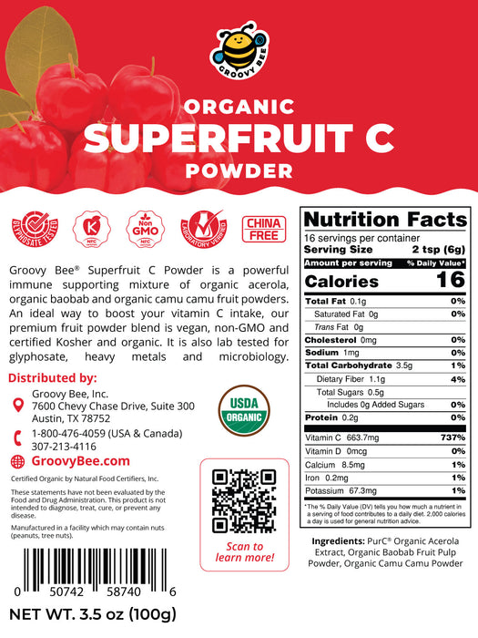 Organic Superfruit C Powder 3.5 oz (100g) (3-Pack)
