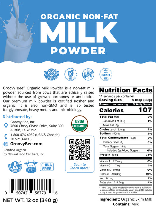 Organic Non-Fat Milk Powder 12 oz (340 g) (3-Pack)