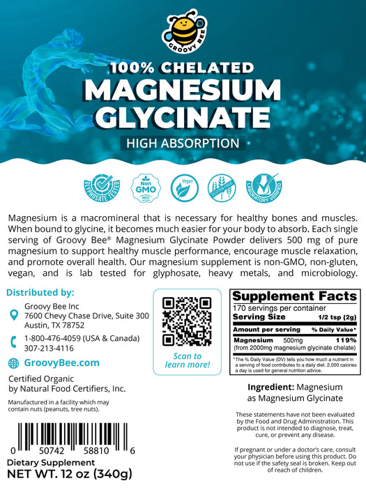 Magnesium Glycinate High Absorption Powder 12 oz (340 g)