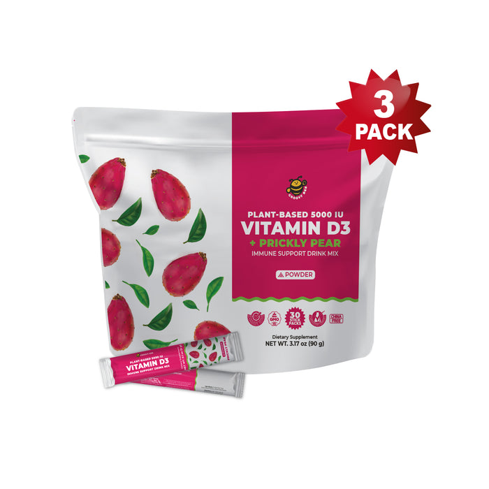 Plant-Based Vitamin D3 + Prickly Pear (30 counts) 3.17 oz (90g) (3 Pack) - Immune Support Drink Mix